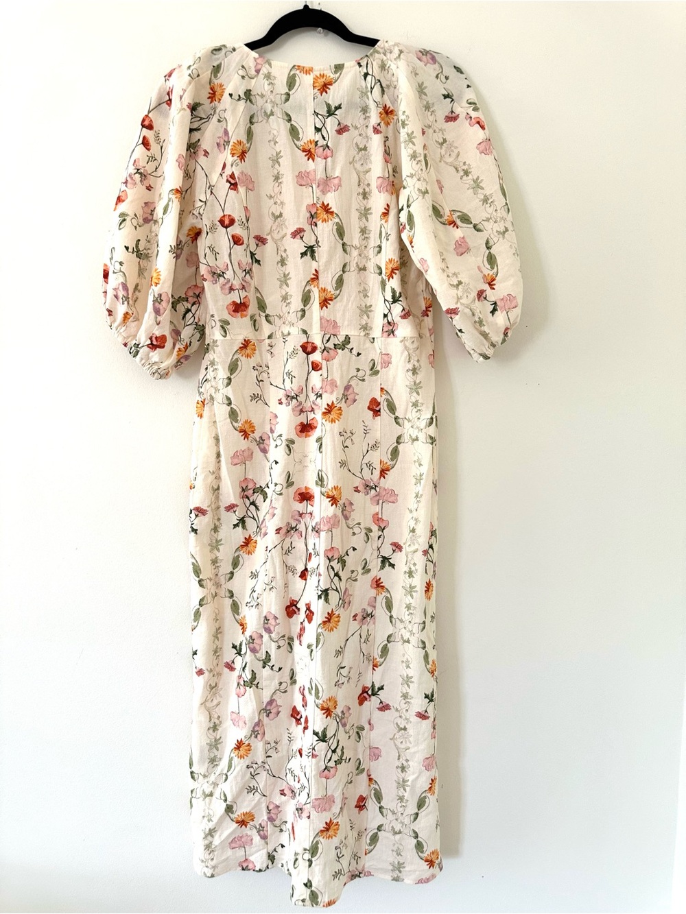 H&M Cream Floral Midi Dress with Green & Orange Print size S - Picture 3 of 8